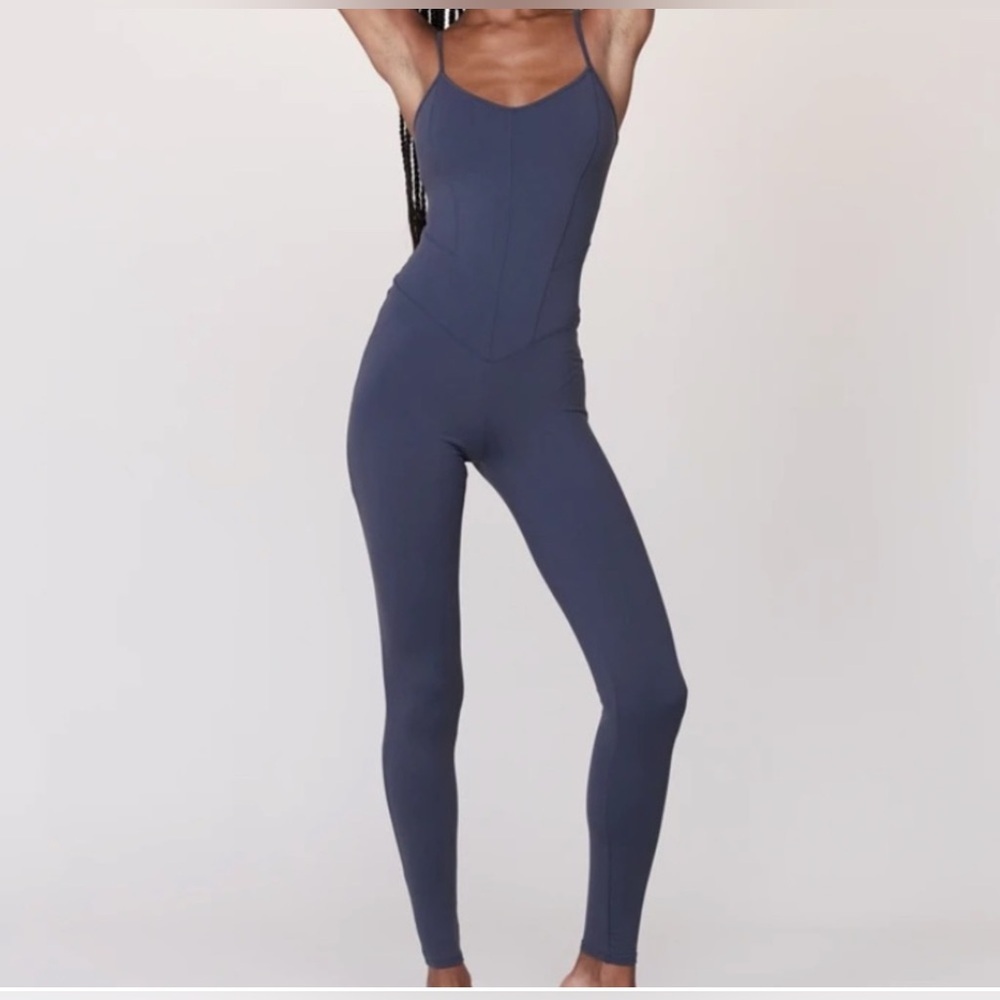 Live The Process Corset Unitard in Steel Blue - Size S